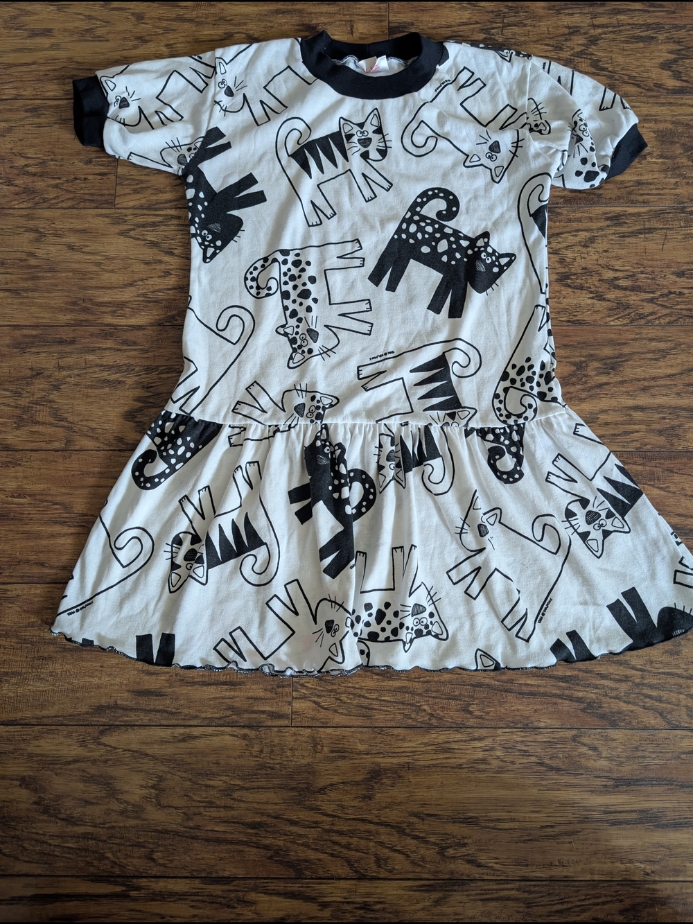 💥3/$24 Vintage Zoodles Girls' Black & White Cat Print Casual Dress
